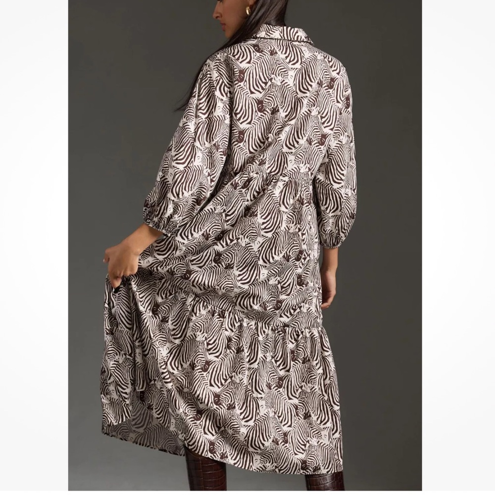 Anthropologie Maeve Bettina Dress Tiered zebra Print Buttondown Shirt Dr… - Picture 4 of 13